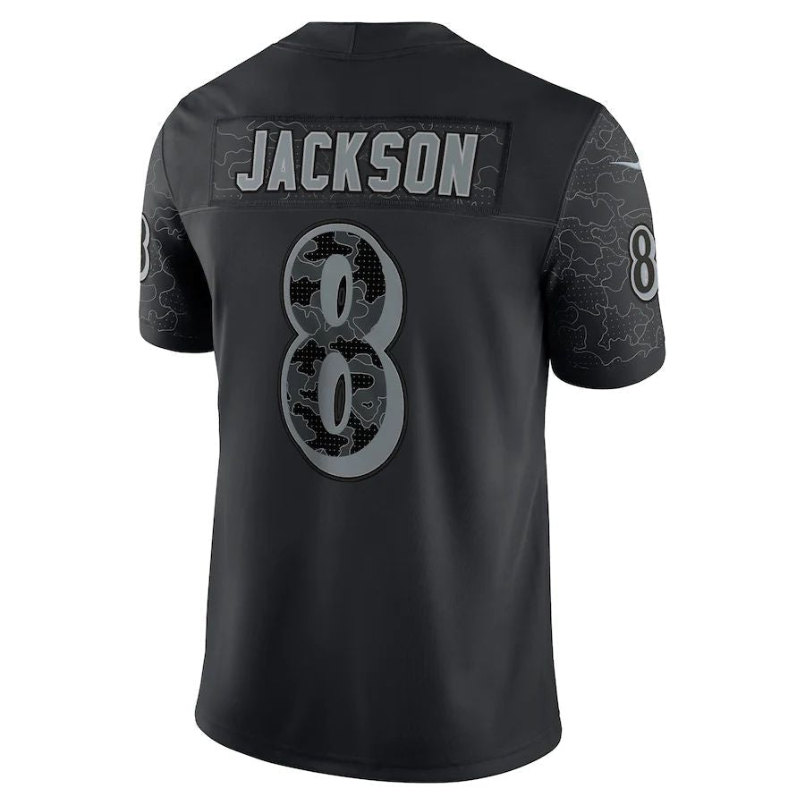 Baltimore Ravens #8 Lamar Jackson Black RFLCTV Limited Jersey Stitched American Football Jerseys