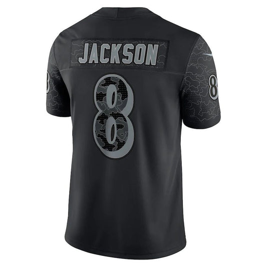 Baltimore Ravens #8 Lamar Jackson Black RFLCTV Limited Jersey Stitched American Football Jerseys