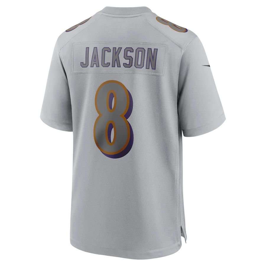 Baltimore Ravens #8 Lamar Jackson Gray Atmosphere Fashion Game Jersey Stitched American Football Jerseys