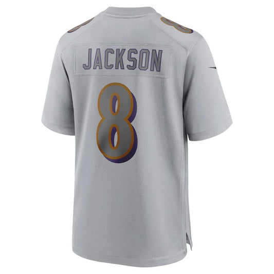 Baltimore Ravens #8 Lamar Jackson Gray Atmosphere Fashion Game Jersey Stitched American Football Jerseys