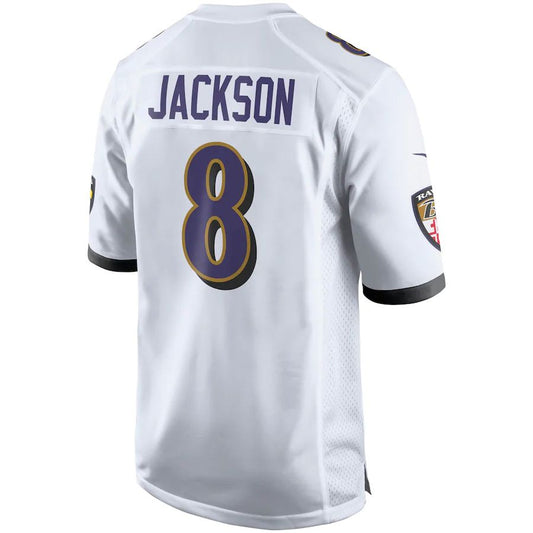 Baltimore Ravens #8 Lamar Jackson White Player Game Jersey Stitched American Football Jerseys