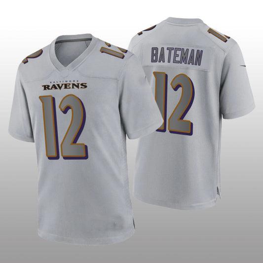 Baltimore Ravens #12 Rashod Bateman Gray Atmosphere Game Jersey Stitched American Football Jerseys