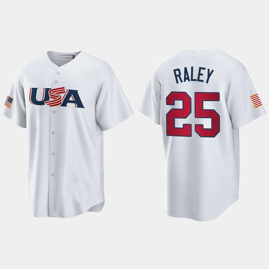 #25 BROOKS RALEY NEW YORK METS 2023 WORLD BASEBALL CLASSIC USA REPLICA JERSEY ¨C WHITE Stitches Baseball Jerseys