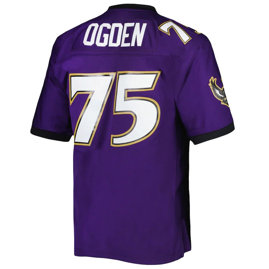 Baltimore Ravens #75 Jonathan Ogden Mitchell & Ness Purple 1996 Legacy Replica Jersey Stitched American Football Jerseys