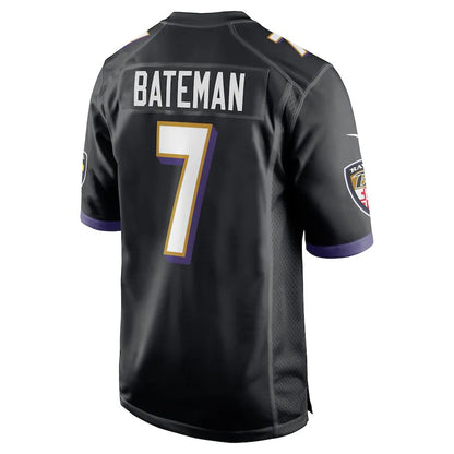 Baltimore Ravens #7 Rashod Bateman Black Game Player Jersey Stitched American Football Jerseys