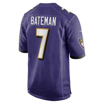 Baltimore Ravens #7 Rashod Bateman Purple Game Player Jersey Stitched American Football Jerseys