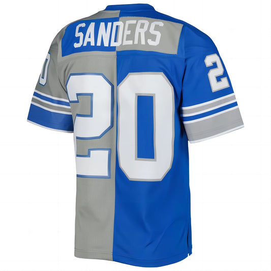 Detroit Lions #20 Barry Sanders Mitchell & Ness 1996 Split Legacy Replica Jersey SilverBlue Stitched American Football Jerseys