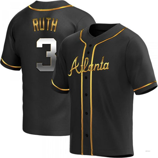 Atlanta Braves #3 Babe Ruth Black Golden Alternate Jersey Stitches Baseball Jerseys