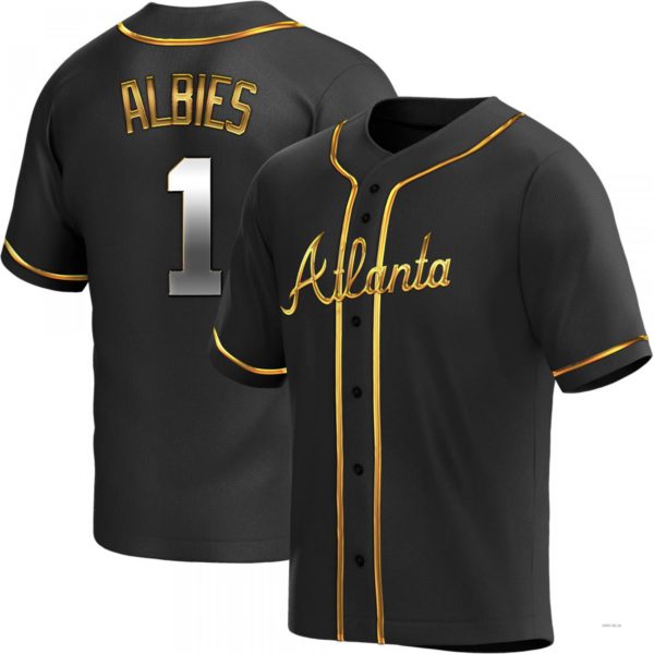 Atlanta Braves #1 Ozzie Albies Black Golden Alternate Jersey Stitches Baseball Jerseys