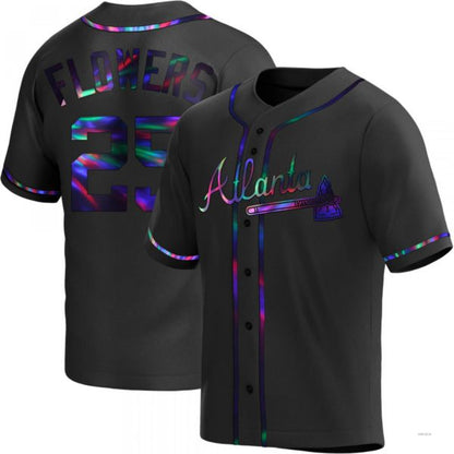 Atlanta Braves #25 Tyler Flowers Black Holographic Alternate Jersey Stitches Baseball Jerseys