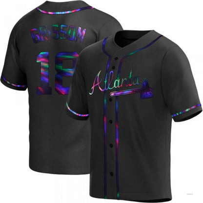 Atlanta Braves #18 Vaughn Grissom Black Holographic Alternate Jersey Stitches Baseball Jerseys