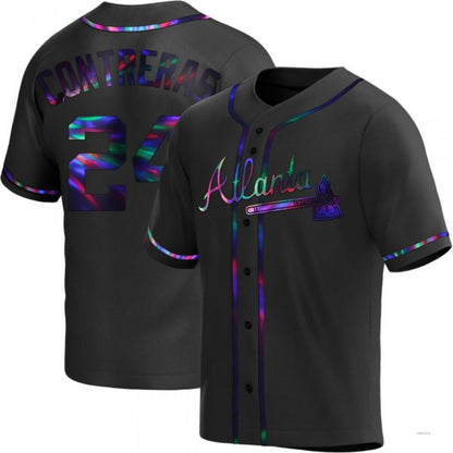 Atlanta Braves #24 William Contreras Black Holographic Alternate Jersey Stitches Baseball Jerseys