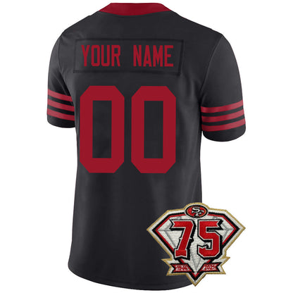 Custom San Francisco 49ers Men's Kids Women's Football Jerseys Color Red Black And White With 75th Patch