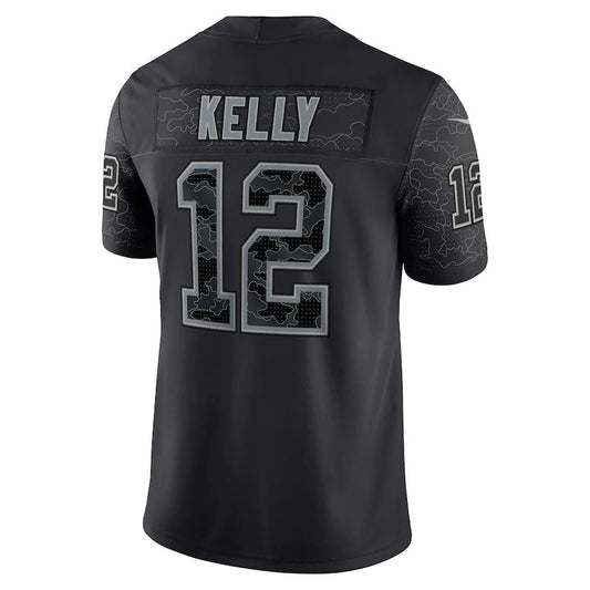 Buffalo  Bills #12 Jim Kelly Black Retired Player RFLCTV Limited Jersey American Stitched Football Jerseys