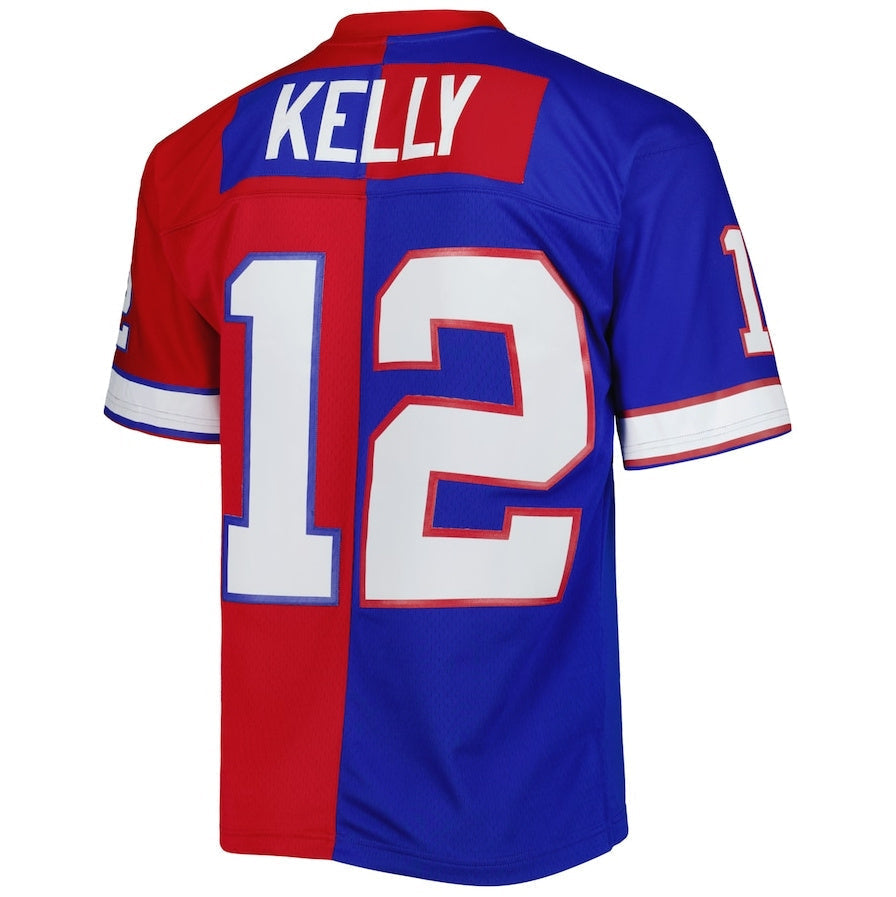 Buffalo  Bills #12 Jim Kelly Mitchell & Ness 1990 Split Legacy Replica Jersey - Royal-Red American Stitched Football Jerseys