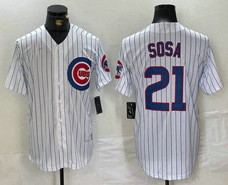 Chicago Cubs #21 Sammy Sosa White With Patch Cool Base Stitched Baseball Jersey