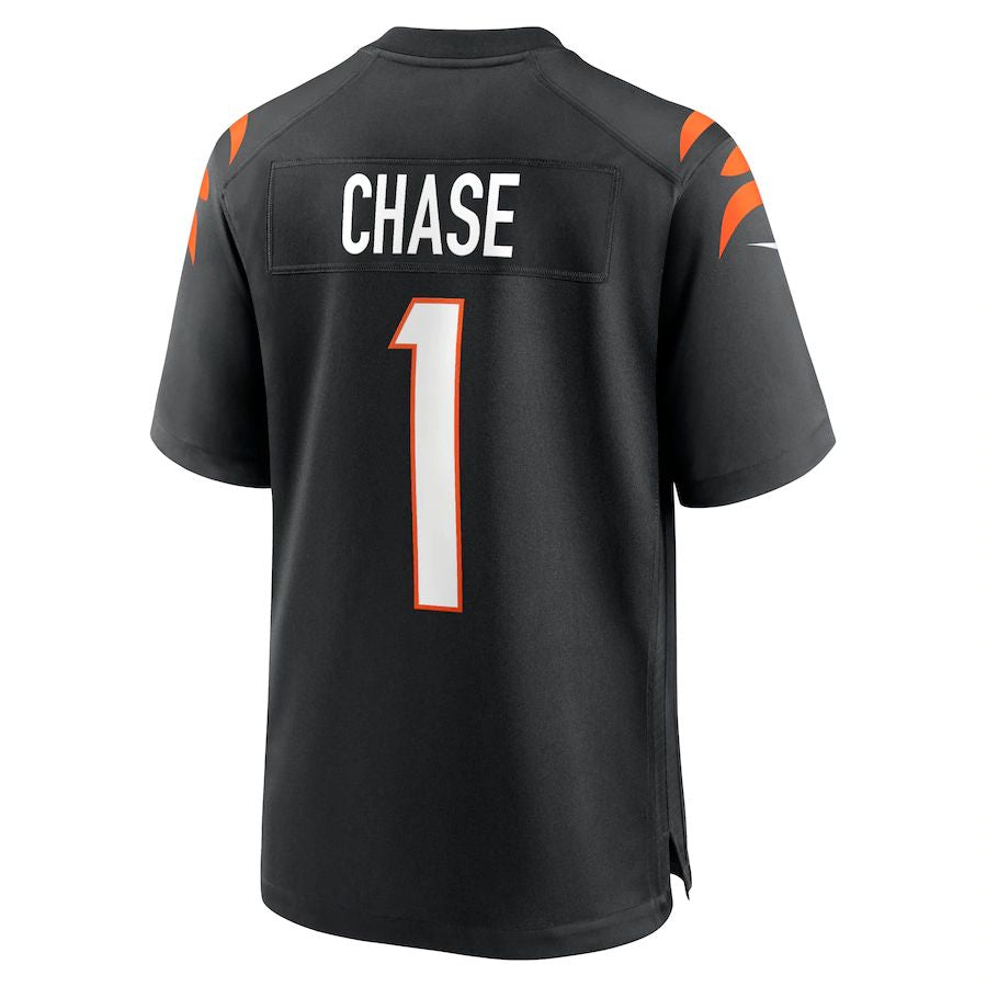 Cincinnati Bengals #1 Ja'Marr Chase Black 2021 Draft First Round Pick No. 5 Game Jersey Stitched American Football Jerseys