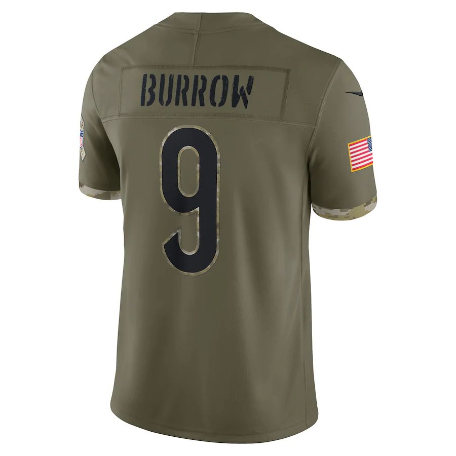 Cincinnati Bengals #9 Joe Burrow Olive 2022 Salute To Service Limited Jersey Stitched American Football Jerseys