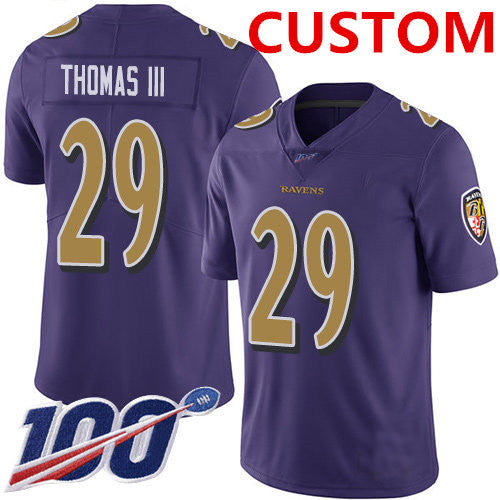 Custom Baltimore Ravens Purple Men's Stitched Limited Rush 100th Season Jersey Stitched American Football Jerseys