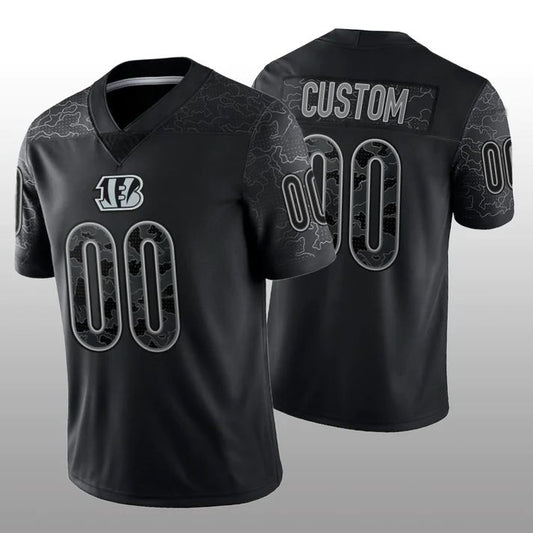 Custom Cincinnati Bengals Stitched Black RFLCTV Limited Jersey American Football Jerseys