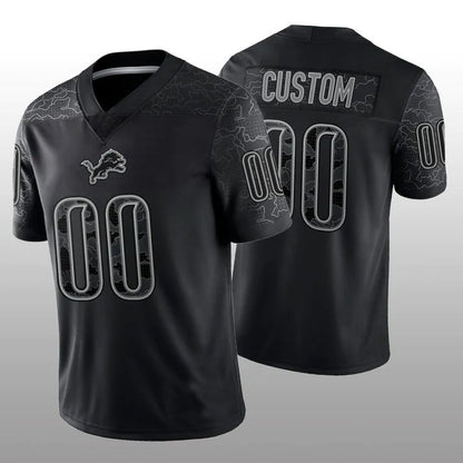 Custom Detroit Lions Black RFLCTV Limited Jersey Stitched American Football Jerseys