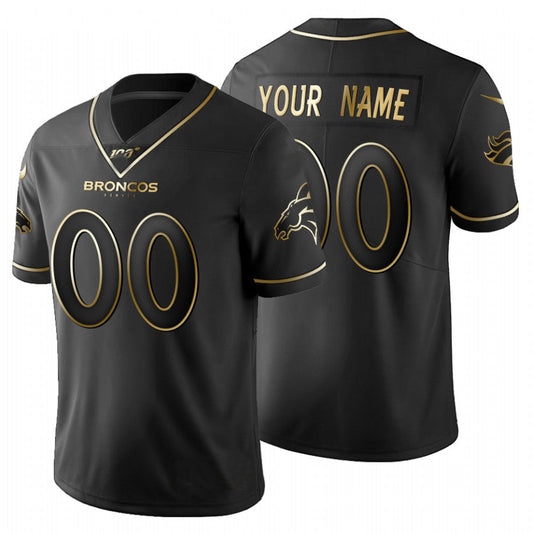 Custom Denver Broncos Black Golden Limited 100 Jersey Stitched Jersey  American Football Jerseys