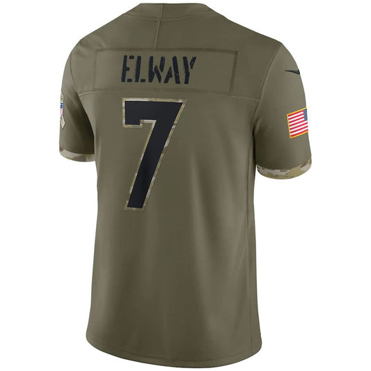 Denver Broncos #7 John Elway Olive 2022 Salute To Service Retired Player Limited Jersey Stitched American Football Jerseys