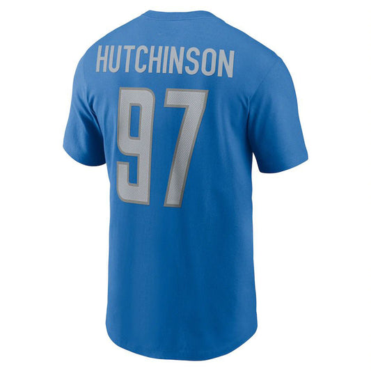 Detroit Lions #97 Aidan Hutchinson Blue 2022 Draft First Round Pick Player Name & Number T-Shirt Stitched American Football Jerseys