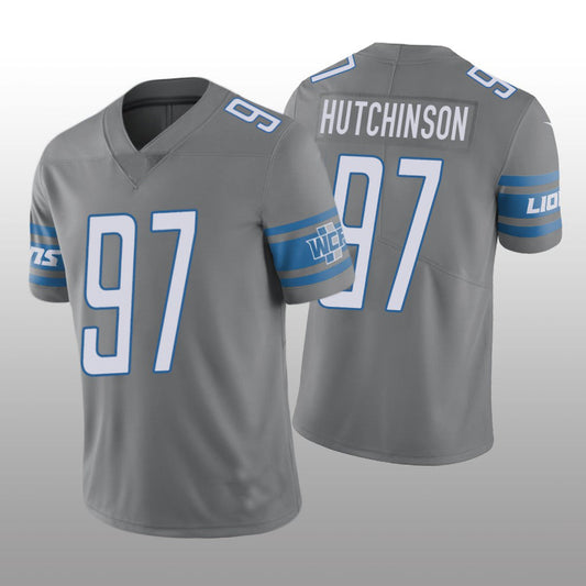 Detroit Lions #97 Aidan Hutchinson Silver 2022 Draft Vapor Limited Jersey Stitched American Football Jerseys