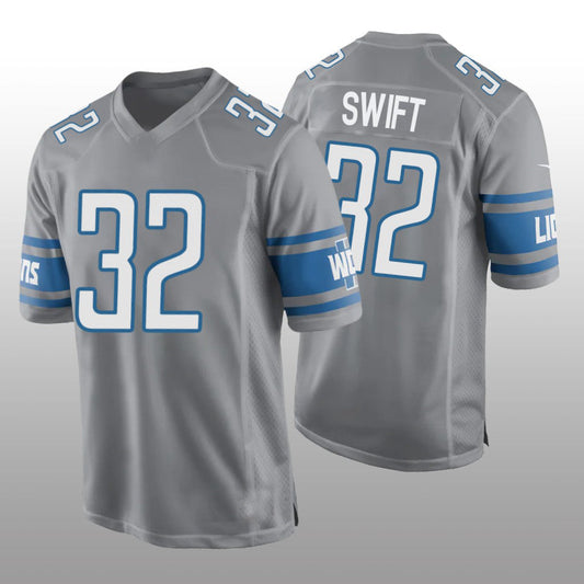 Detroit Lions #32 D'Andre Swift Alternate Game Jersey - Silver Stitched American Football Jerseys