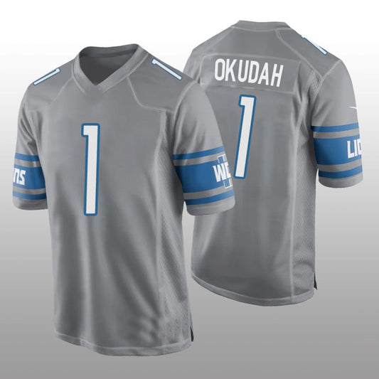 Detroit Lions #1 Jeff Okudah Alternate Game Jersey - Silver Stitched American Football Jerseys