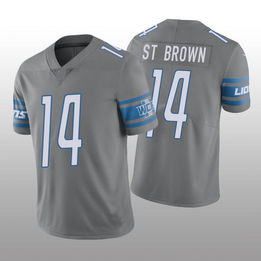 Detroit Lions NO. 14 Amon-Ra St. Brown Silver Vapor Limited Jersey Stitched American Football Jerseys