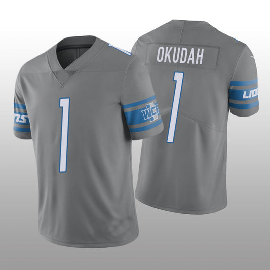 Detroit Lions NO. 1 Jeff Okudah Silver Vapor Limited Jersey Stitched American Football Jerseys