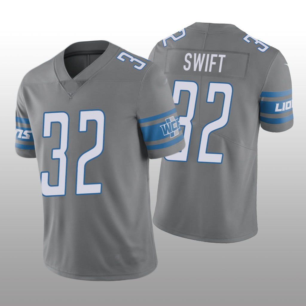 Detroit Lions NO. 32 D'Andre Swift Silver Vapor Limited Jersey Stitched American Football Jerseys