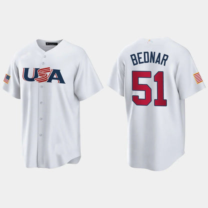 #51 DAVID BEDNAR PITTSBURGH PIRATES 2023 WORLD BASEBALL CLASSIC USA REPLICA JERSEY ¨C WHITE Stitches Baseball Jerseys