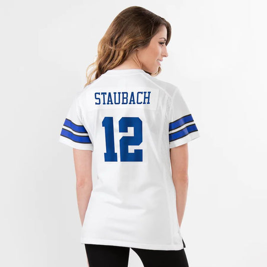 Dallas Cowboys #12 Roger Staubach White Retired Game Jersey Stitched American Football Jerseys