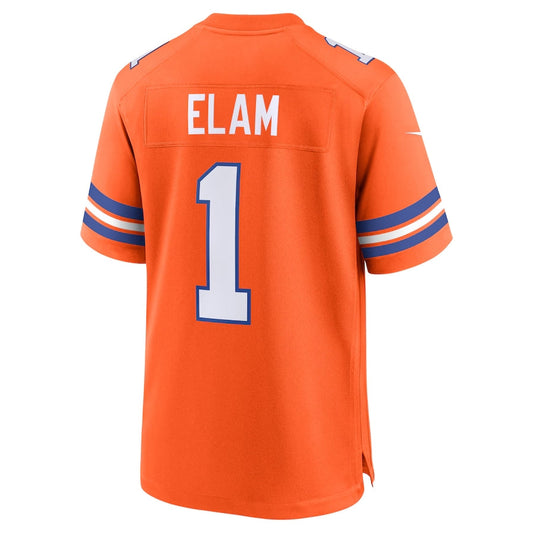 Denver Broncos #1 Jason Elam Orange Mile High Collection 1977 Throwback Retired Player Game Football Jerseys