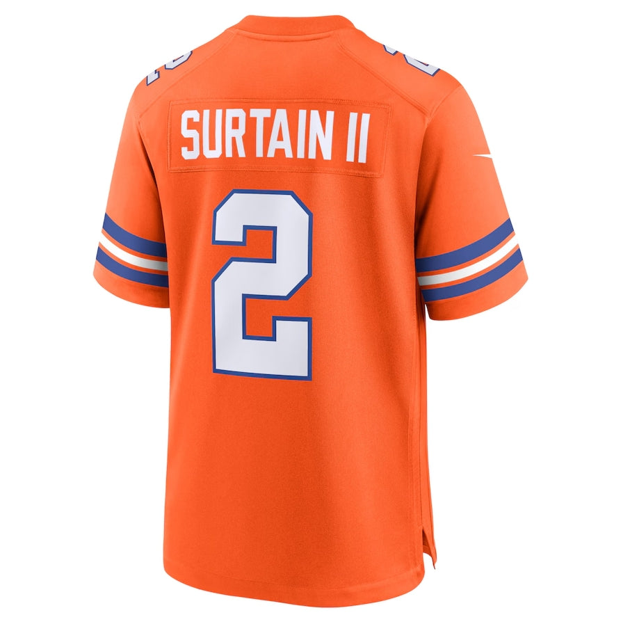 Denver Broncos #2 Patrick Surtain II Orange Mile High Collection 1977 Throwback Player Game Football Jerseys