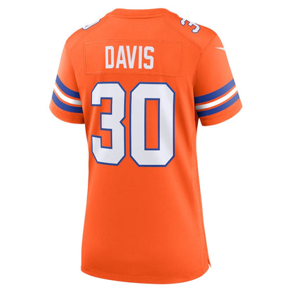 Denver Broncos #30 Terrell Davis Orange Mile High Collection 1977 Throwback Retired Player Game Football Jerseys