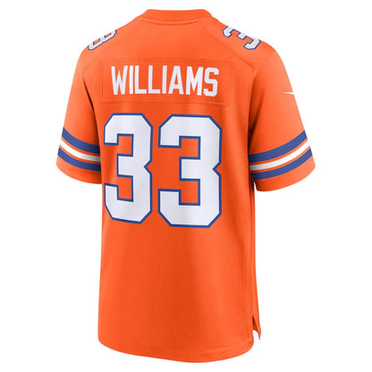 Denver Broncos #33 Javonte Williams Orange Mile High Collection 1977 Throwback Player Game Football Jerseys