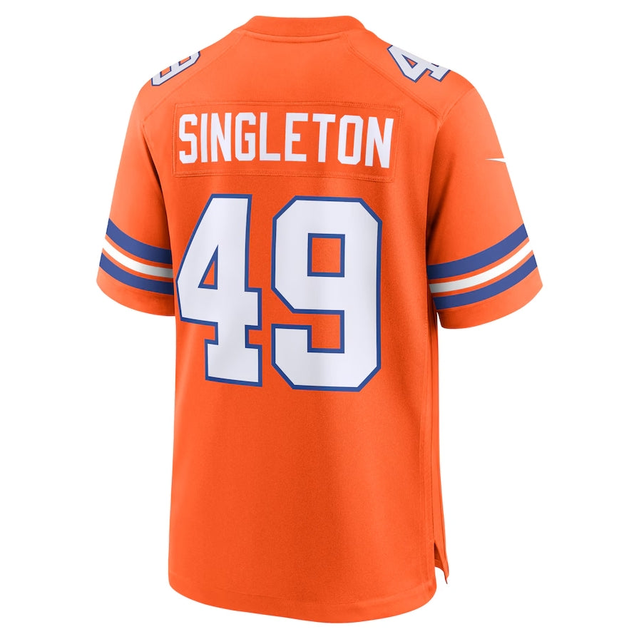 Denver Broncos #49 Alex Singleton Orange Mile High Collection 1977 Throwback Player Game Football Jerseys