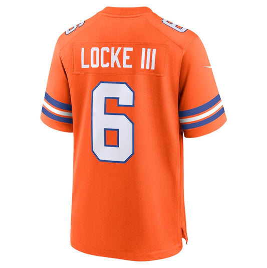 Denver Broncos #6 P.J. Locke III Orange Mile High Collection 1977 Throwback Player Game Football Jerseys