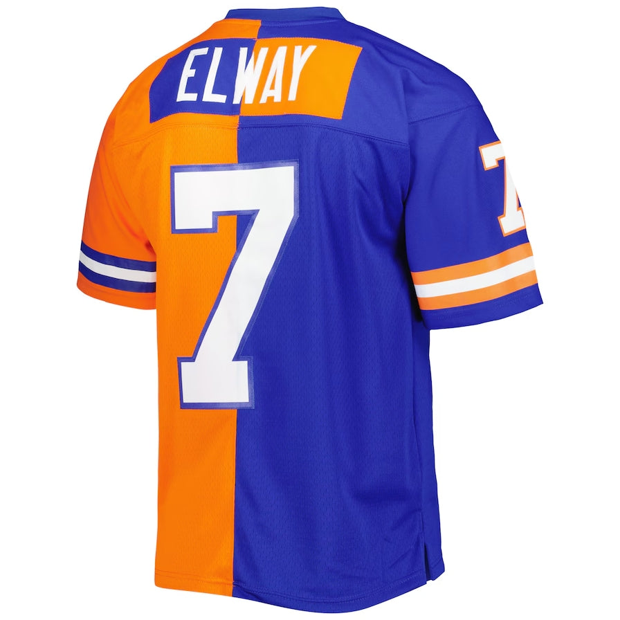 Denver Broncos #7 John Elway Mitchell & Ness Royal Orange 1990 Split Legacy Replica American Football Jerseys