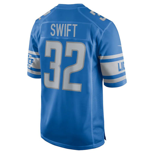 Detroit Lions #32 D'Andre Swift Blue Team Game Jersey Stitched American Football Jerseys