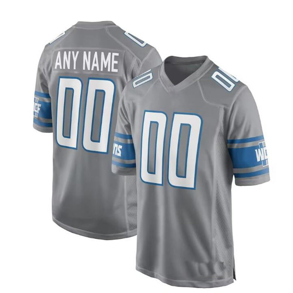 Custom Detroit Lions Gray Alternate Game Jersey Stitched American Football Jerseys