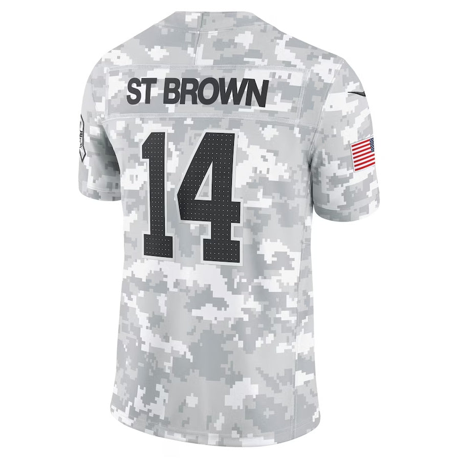 Detroit Lions #14 Amon-Ra St. Brown Arctic Camo 2024 Salute to Service Limited Stitched American Football Jerseys