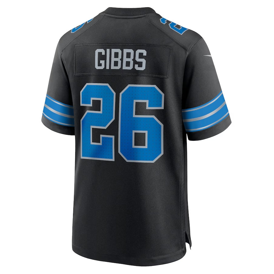 Detroit Lions #26 Jahmyr Gibbs 2nd Alternate Game Jersey - Black American Football Jerseys