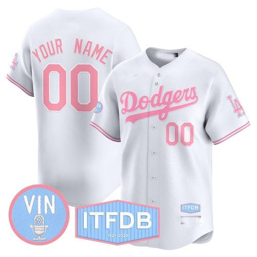 Custom Los Angeles Dodgers Vin ITFDB Patch Bubblegum Pink Vapor Premier Limited – All Stitched Baseball Jersey