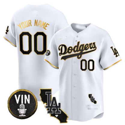 Custom Los Angeles Dodgers Vin & California Patch Gold Trim Vapor Premier Limited – All Stitched Baseball Jersey