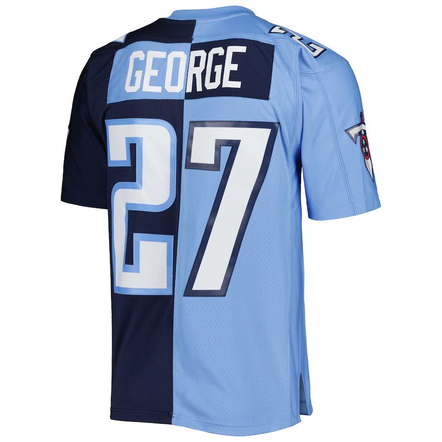 T.Titans #27 Eddie George Mitchell & Ness 1999 Split Legacy Replica Jersey Navy Light Blue Stitched American Football Jerseys